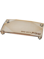 CANDLE TRAY GOLD CRYSTAL "SHABBAT V'YOM TOV"