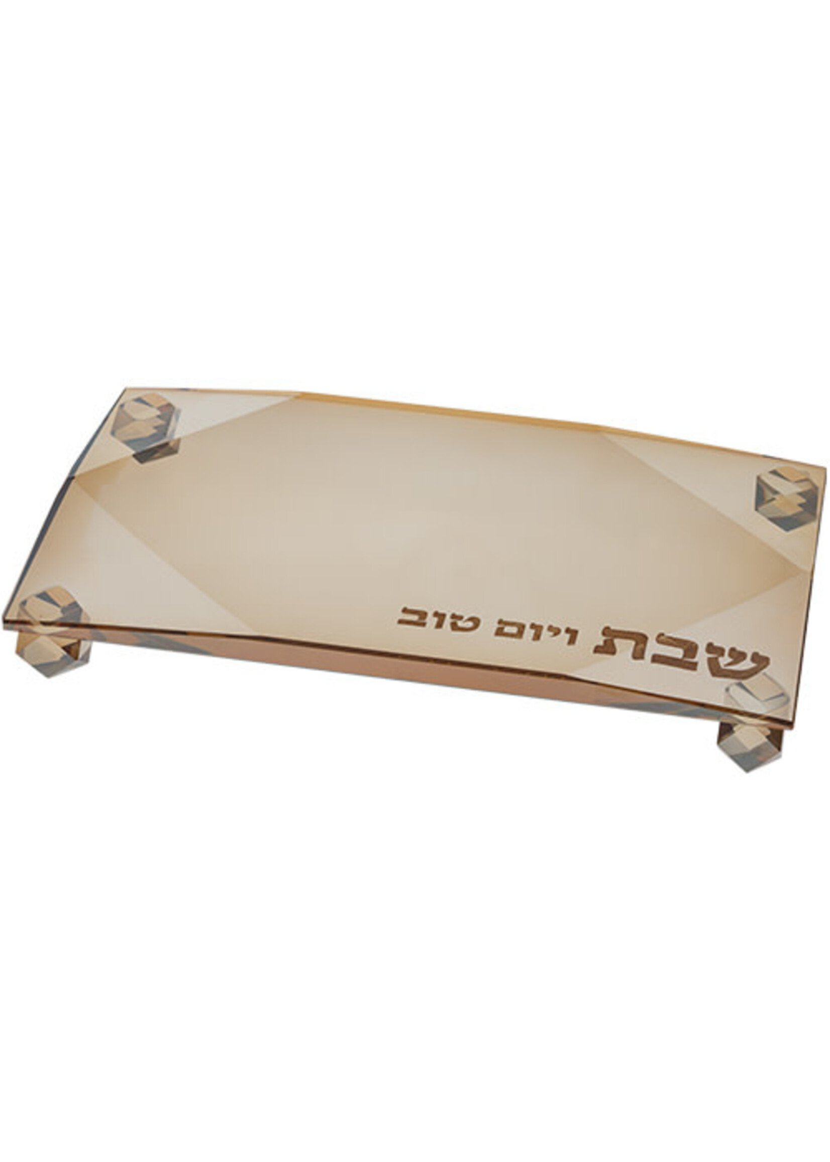 CANDLE TRAY GOLD CRYSTAL "SHABBAT V'YOM TOV"