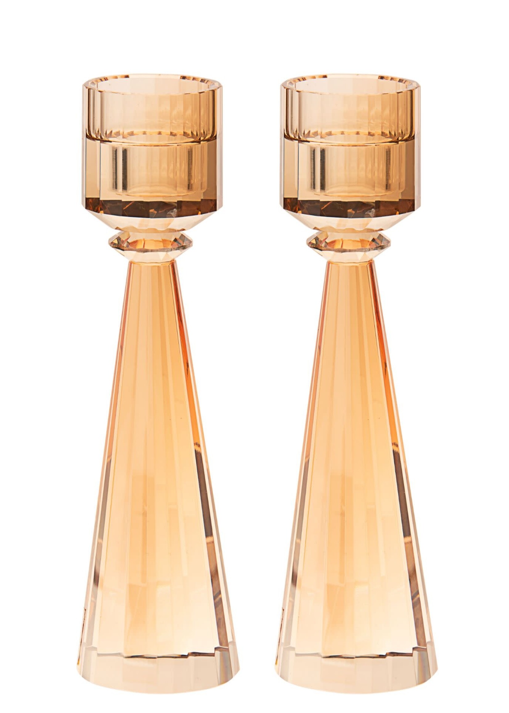 CANDLESTICKS TAPERED CRYSTAL GOLD SMALL 7"