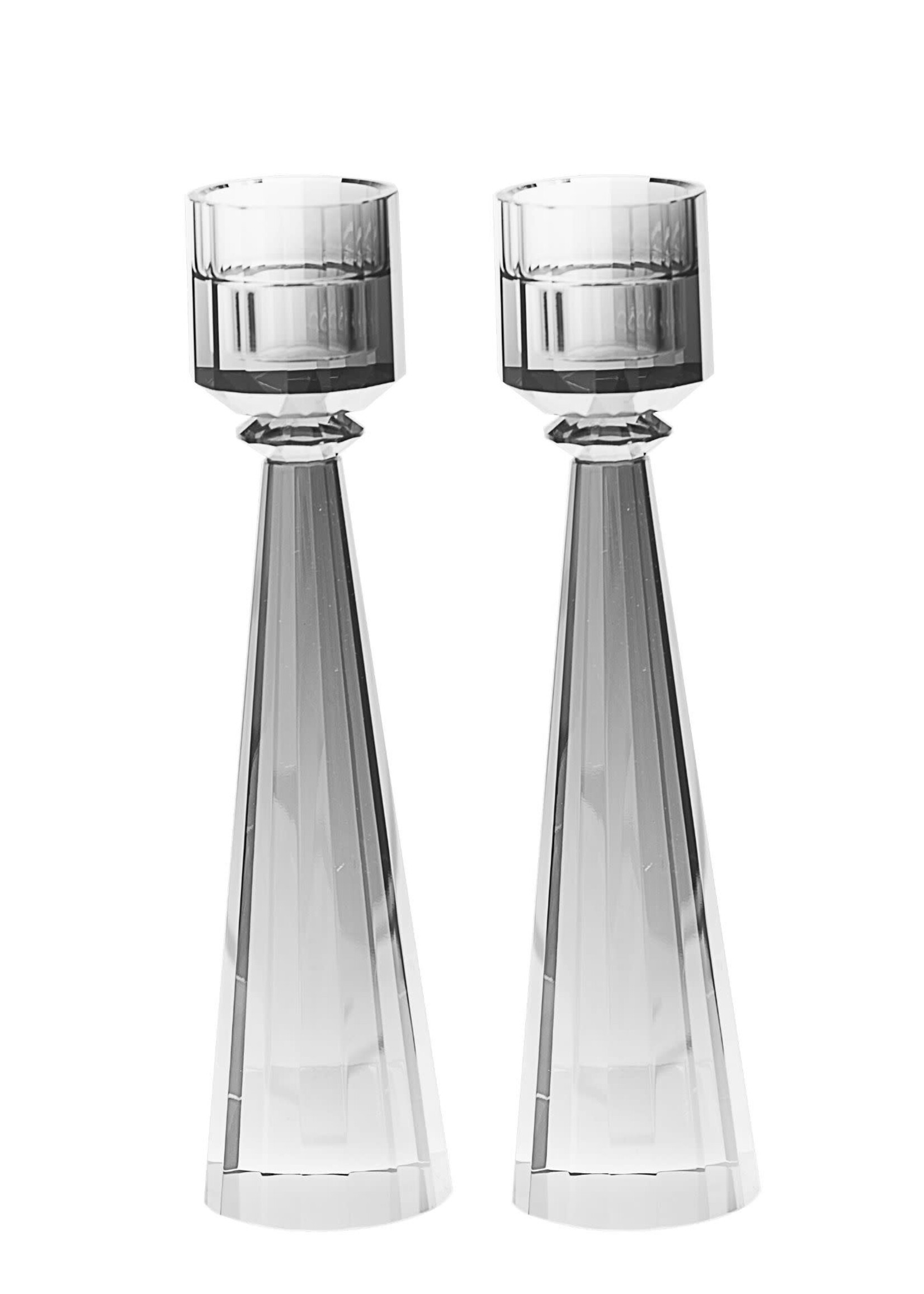 CANDLESTICKS TAPERED CRYSTAL GREY SMALL 7"