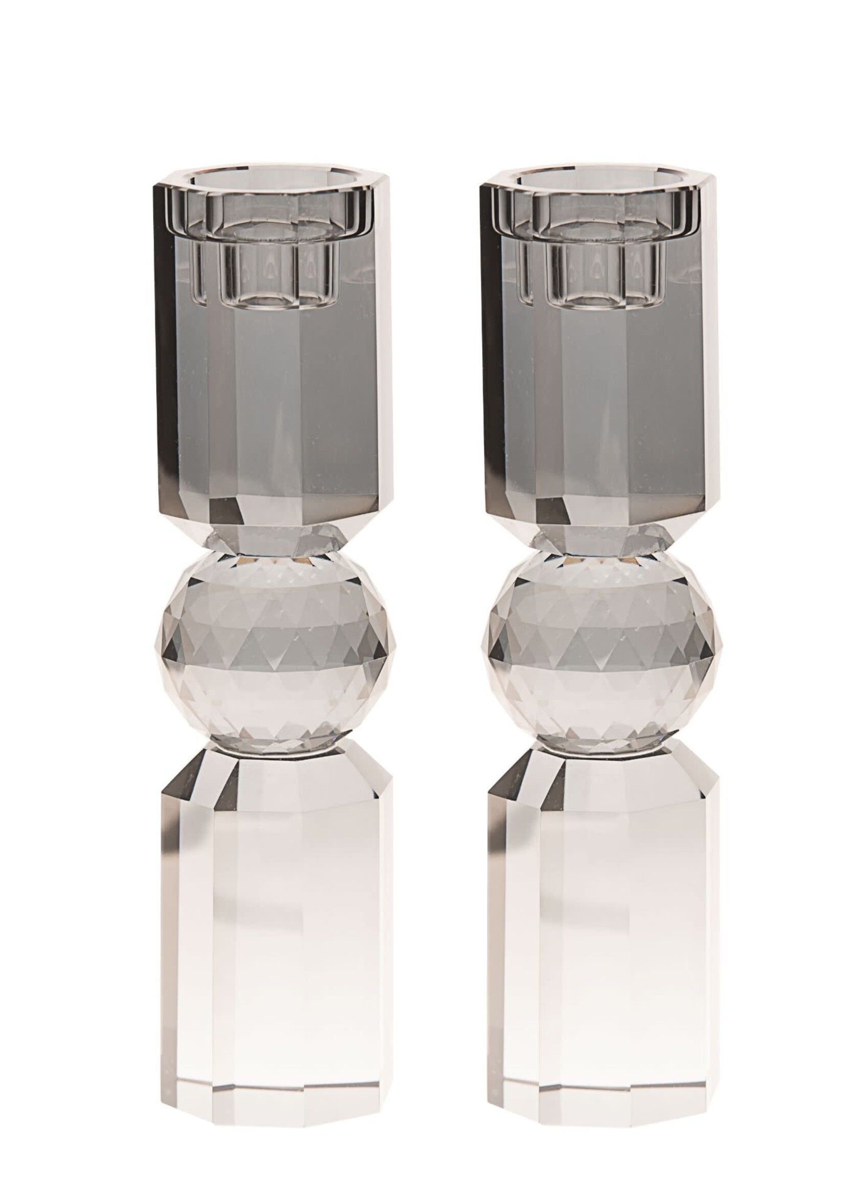 CANDLESTICKS CRYSTAL BALL GREY MEDIUM 8.25"