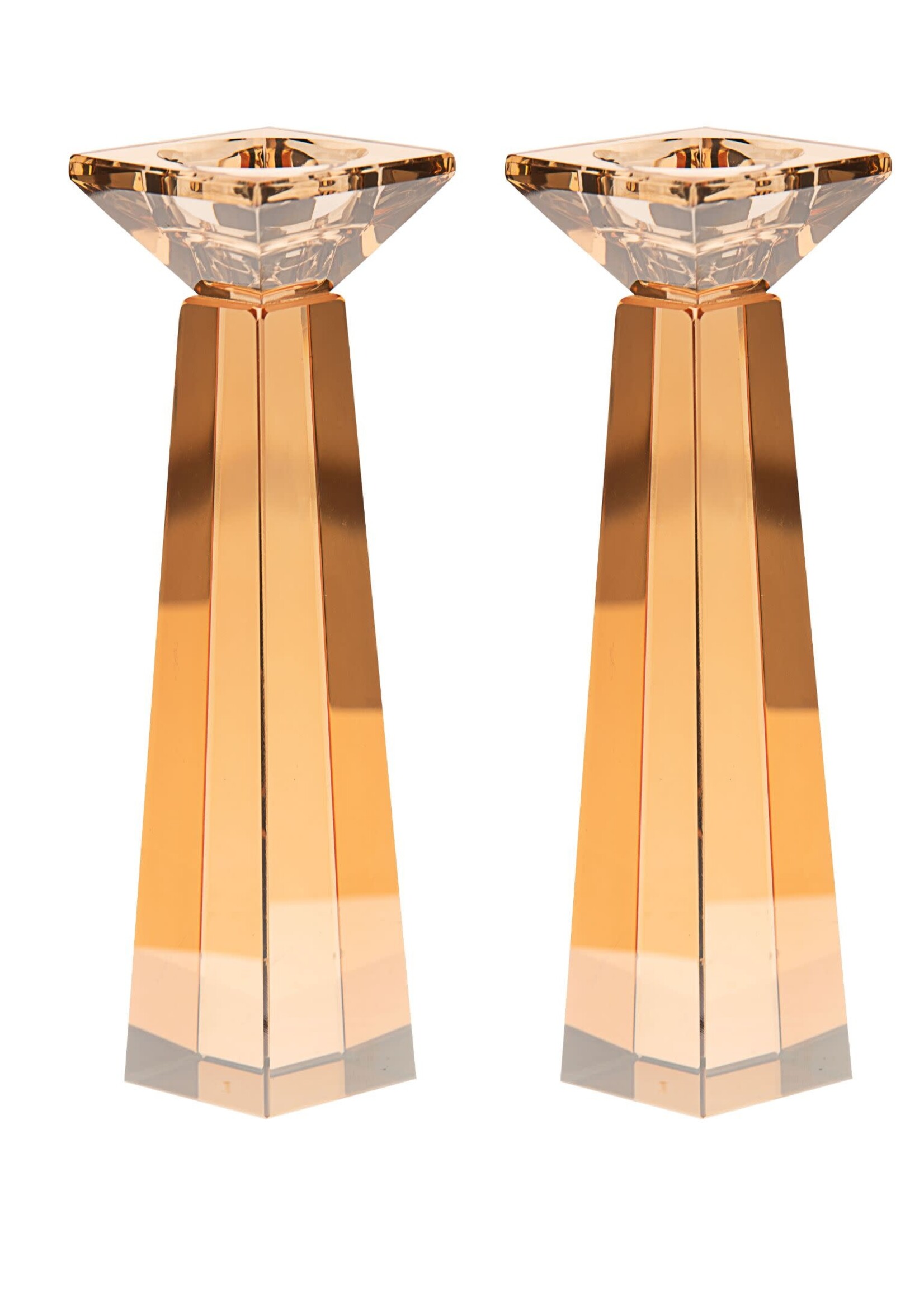 CANDLESTICKS CRYSTAL SQUARE GOLD MEDIUM 8.25"