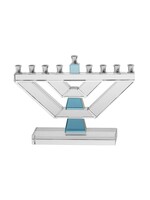 MENORAH  CRYSTAL CLEAR & BLUE SILVER CUPS SMALL