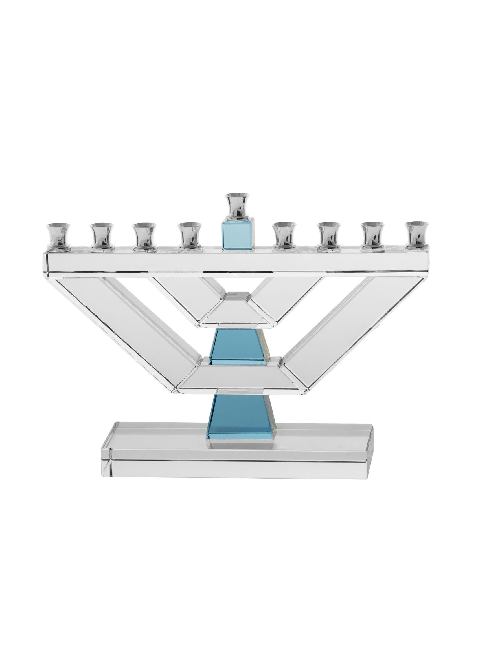 MENORAH  CRYSTAL CLEAR & BLUE SILVER CUPS