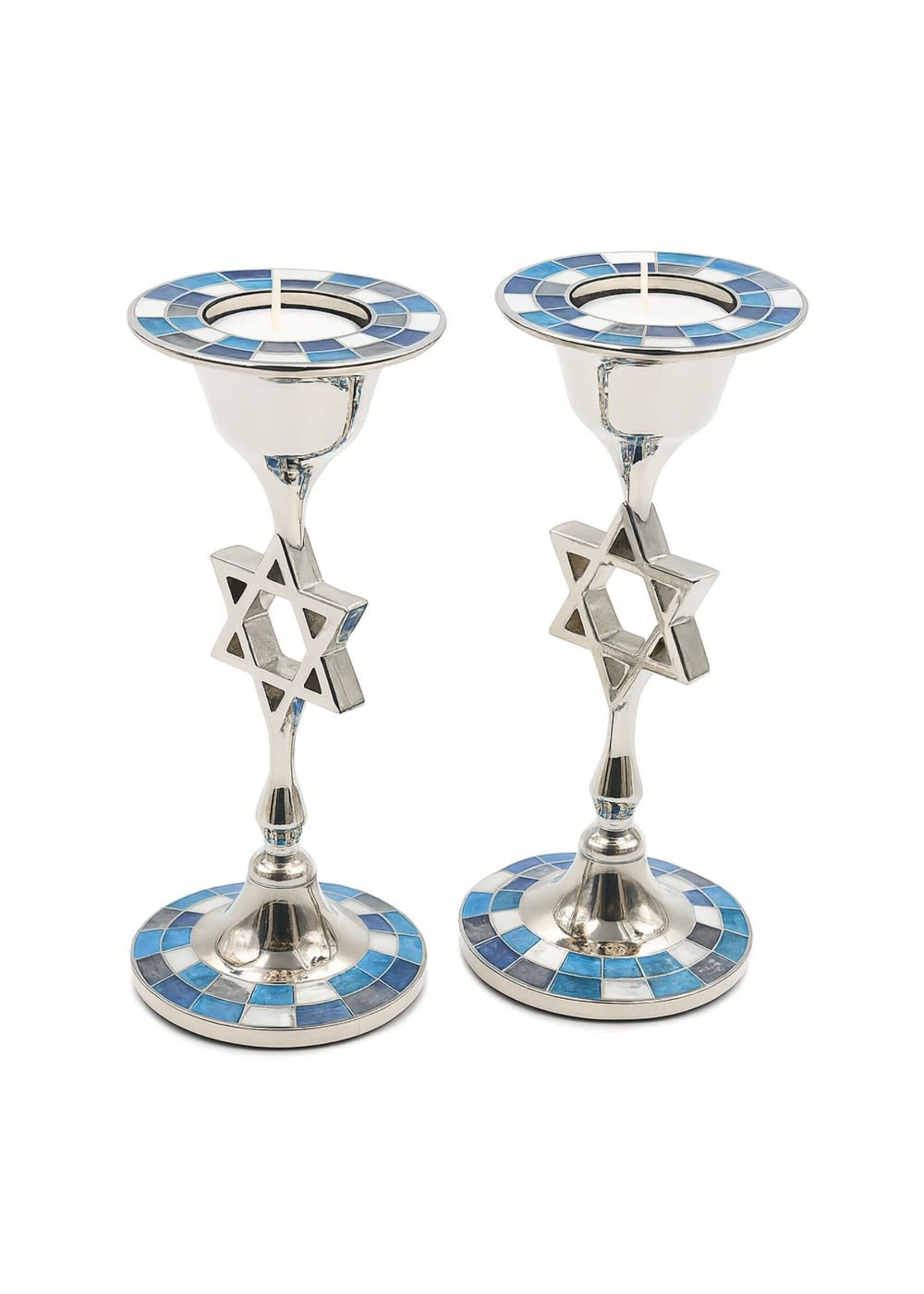 CANDLESTICKS MAGEN DAVID WITH BLUE STONES MOSAIC