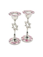 CANDLESTICKS MAGEN DAVID WITH PINK  STONES MOSAIC