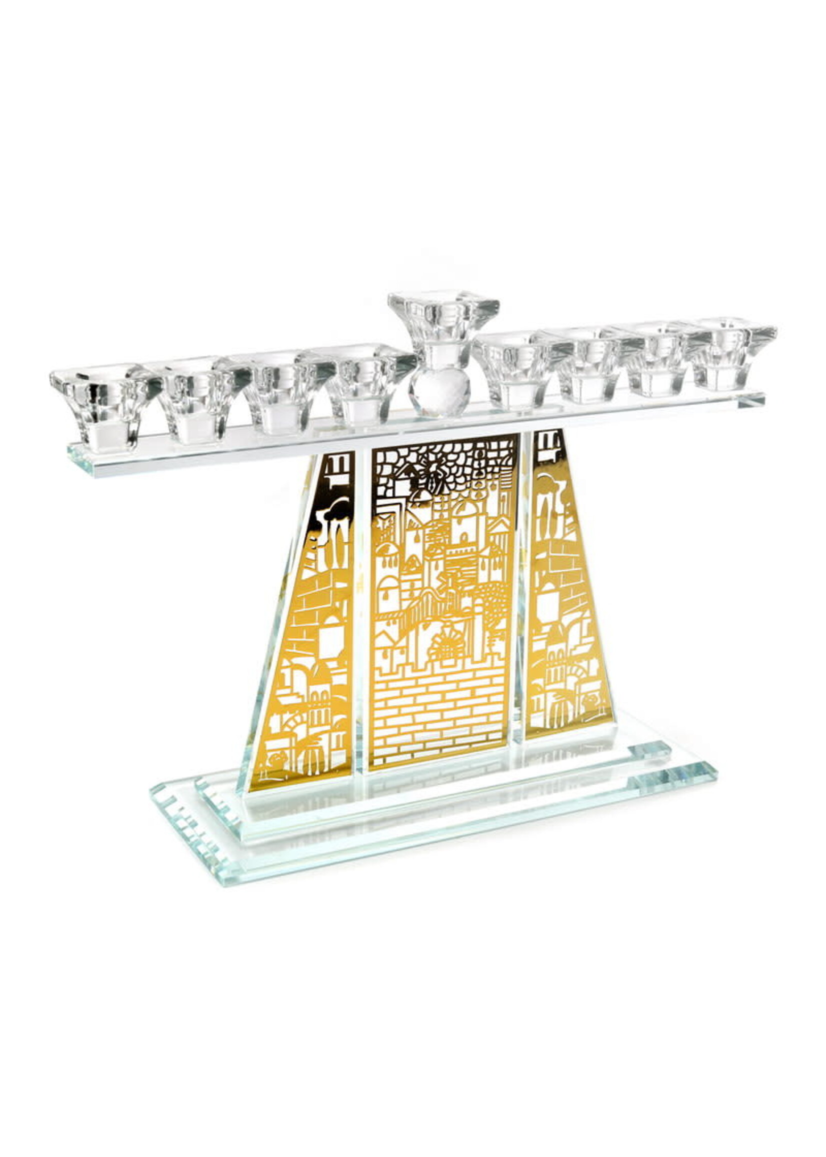 MENORAH CRYSTAL LASER CUT GOLD JERUSALEM CITY