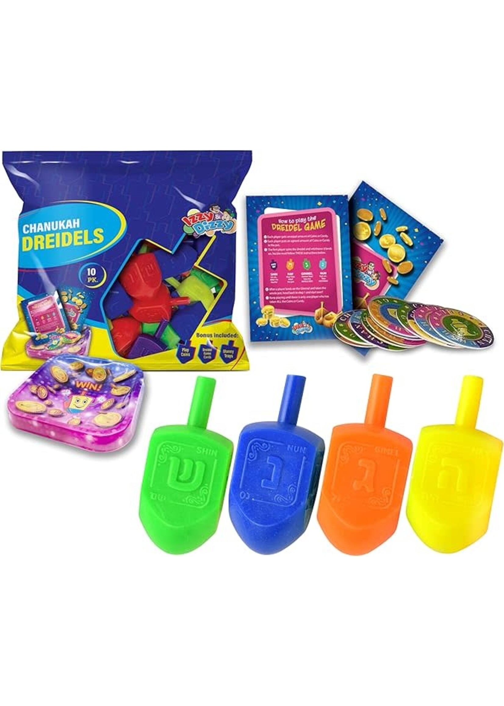 CHANUKAH DREIDEL MUTI COLOR - 10 PACK