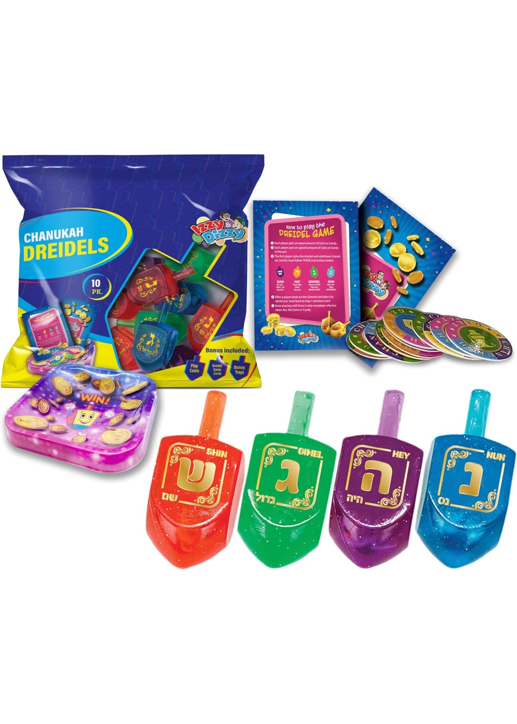 DREIDEL COLORFUL LUCITE 10 PACK