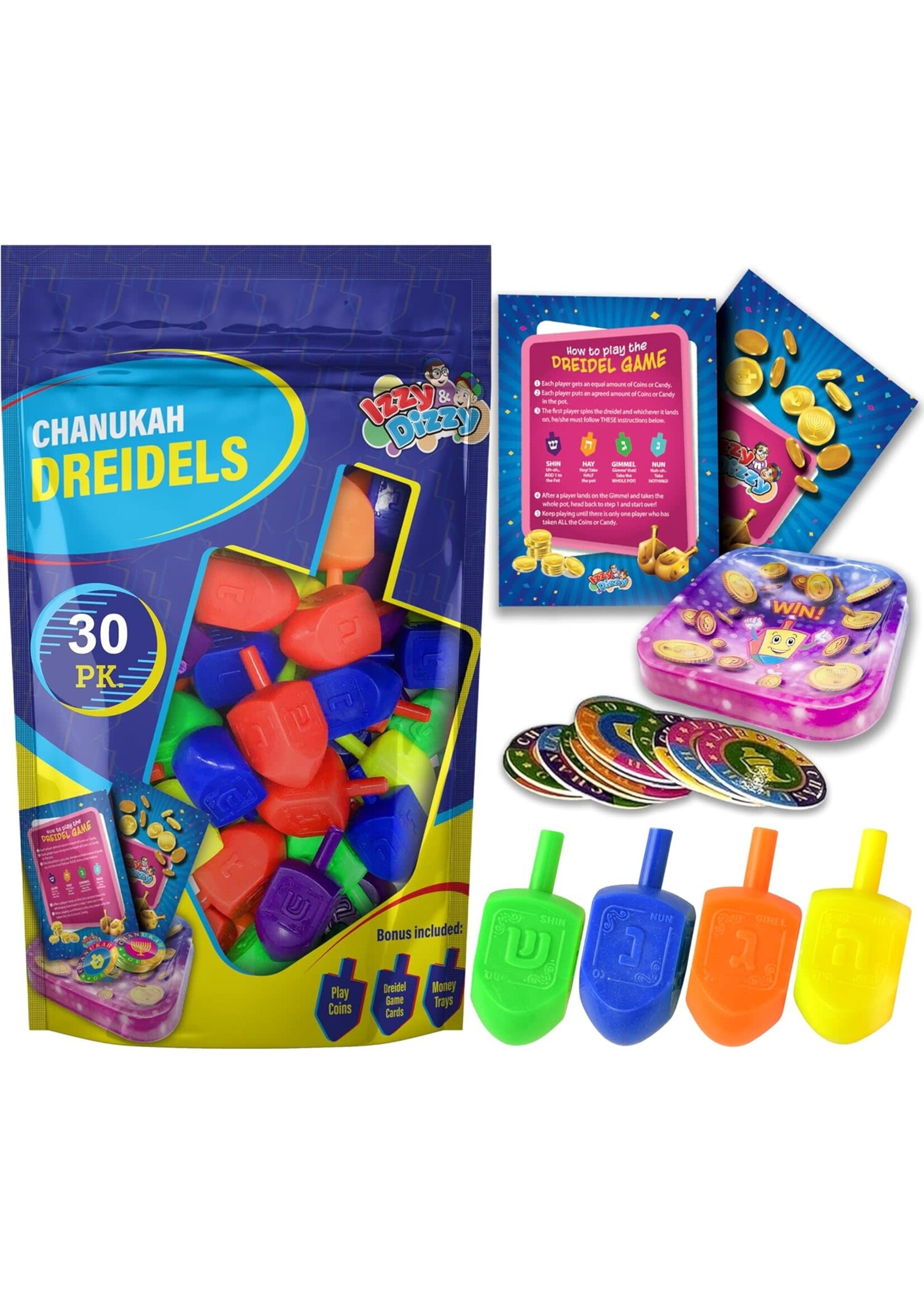 DREIDEL COLORFUL PLASTIC 30 PACK