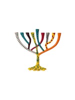 MENORAH METAL  TREE OF LIFE YELLOW PAINTED PATTERNS 11"