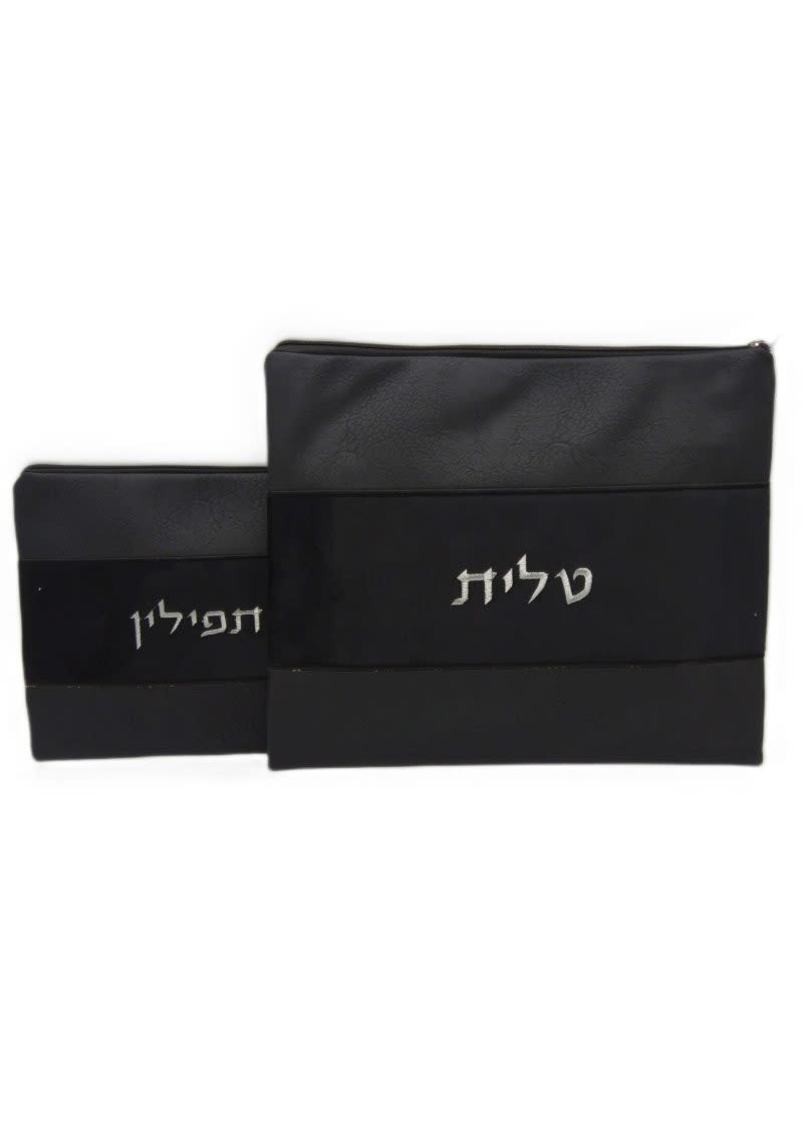 TALIT & TEFILLIN BAG SET BLACK FAUX LEATHER & PREMIUM  VELVET