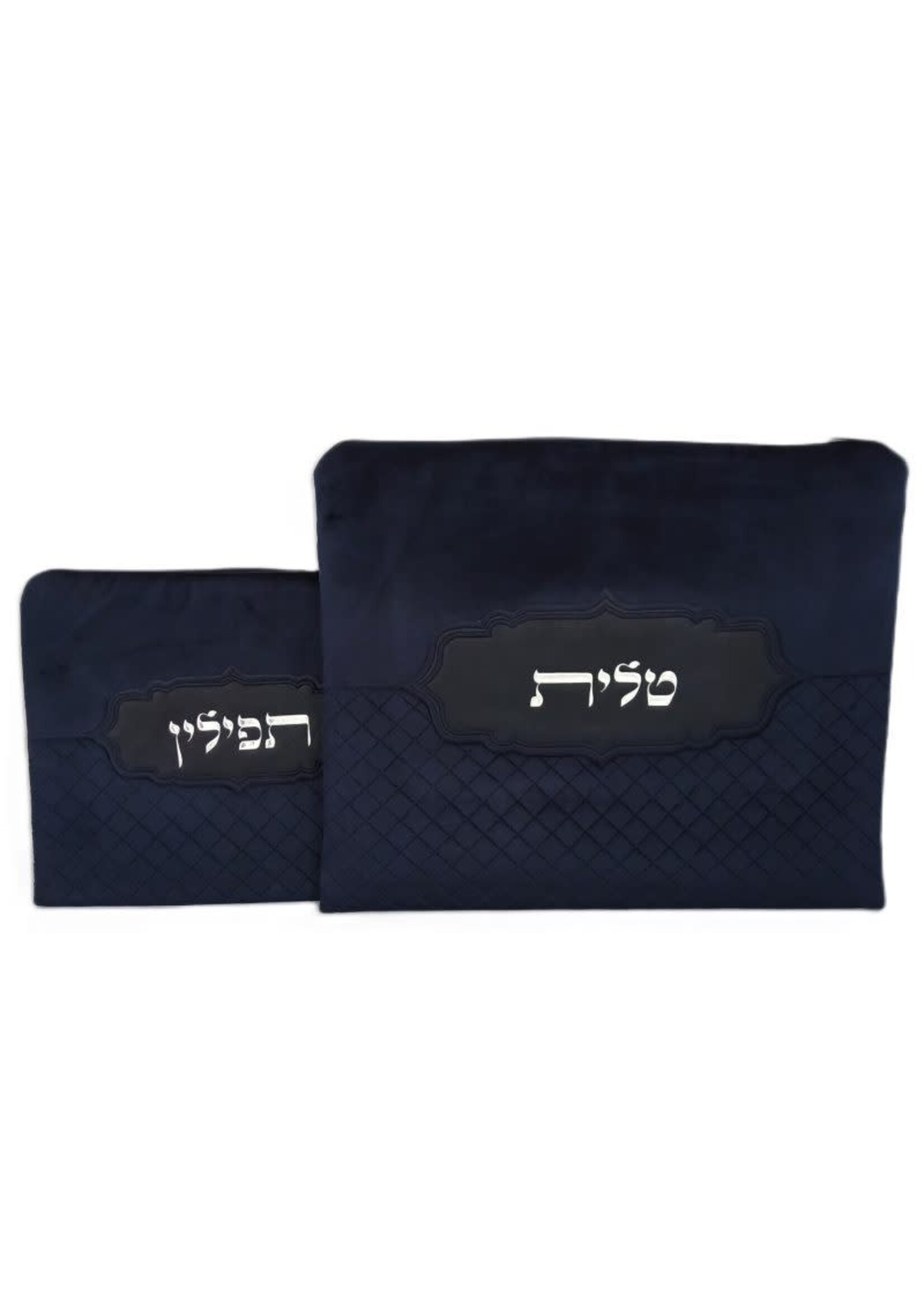 TALIT & TEFILLIN BAG SET NAVY PREMIUM  VELVET DIAMOND EMBROIDERY