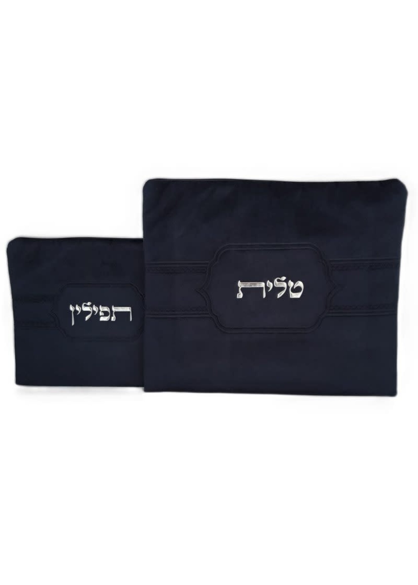 TALIT & TEFILLIN BAG SET NAVY PREMIUM  VELVET FRAME EMBROIDERY
