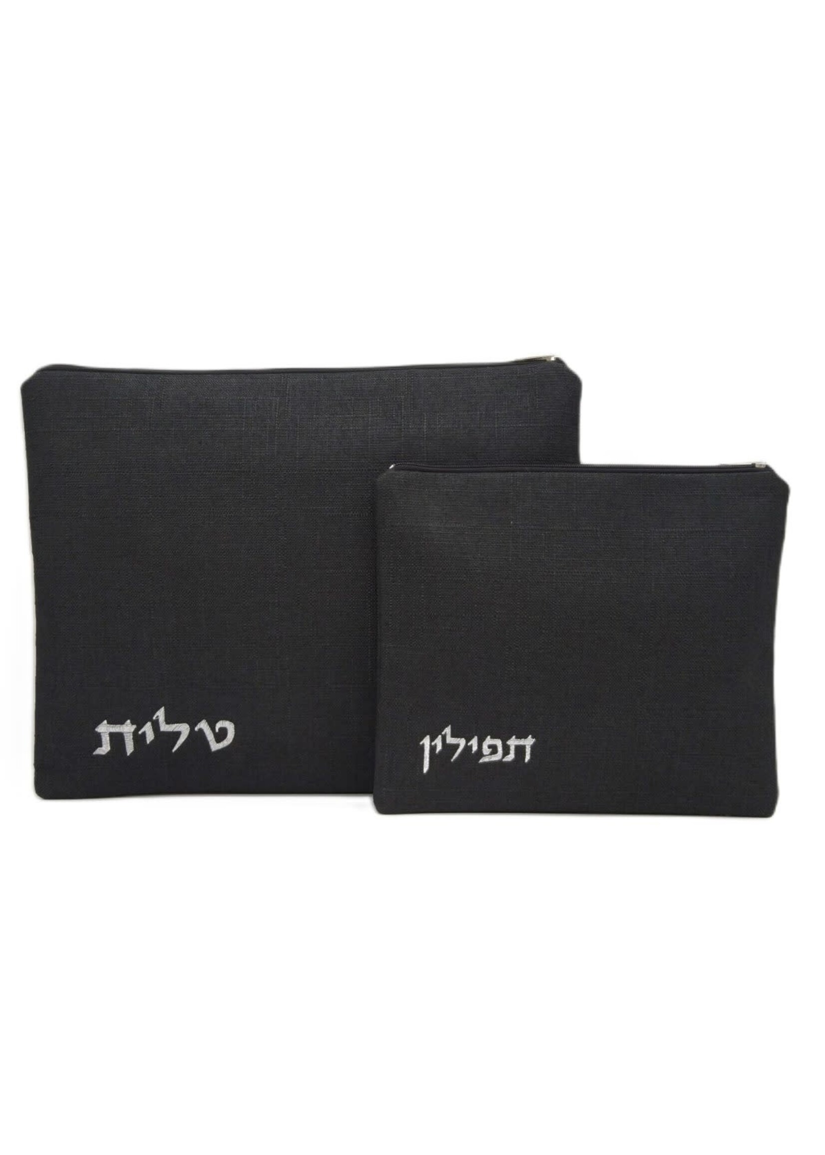 TALIT AND TEFILIN SET BLACK LINEN
