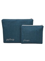 TALIT AND TEFILIN SET TEAL LINEN