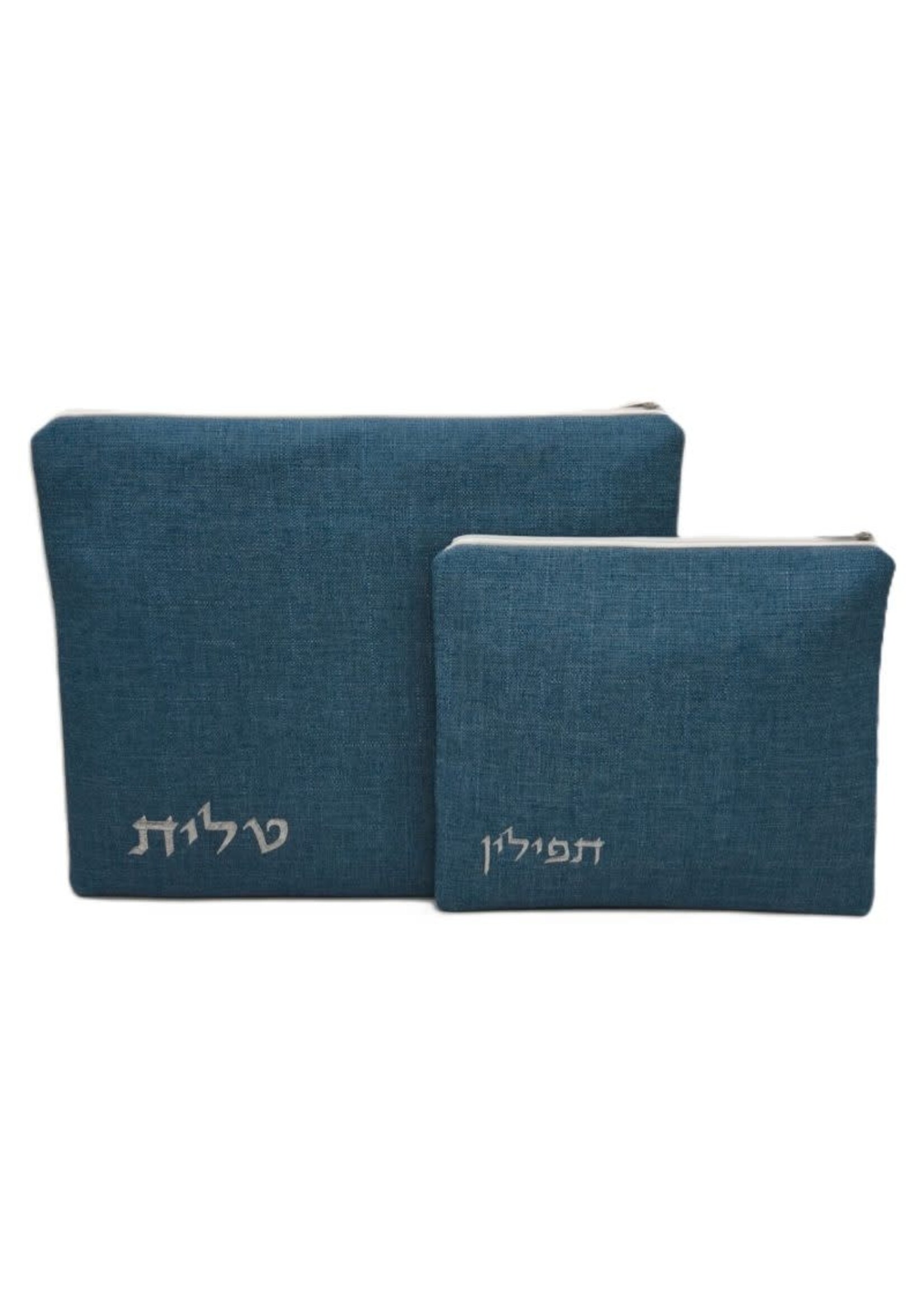 TALIT AND TEFILIN SET TEAL LINEN