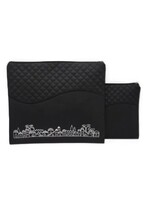 TALIT & TEFILLIN BAG SET BLACK FAUX LEATHER SILVER JERUSALEM