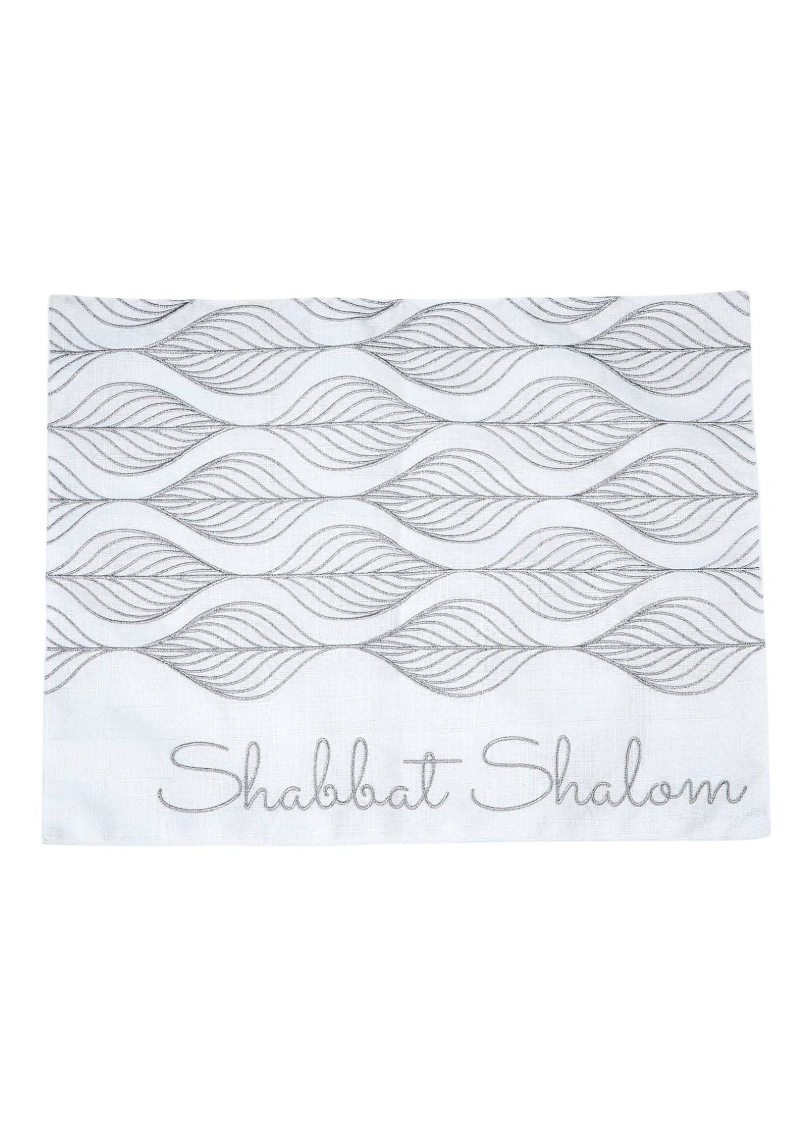 CHALLAH COVER  WHITE & SILVER LEAVES "SHABBAT SHALOM"