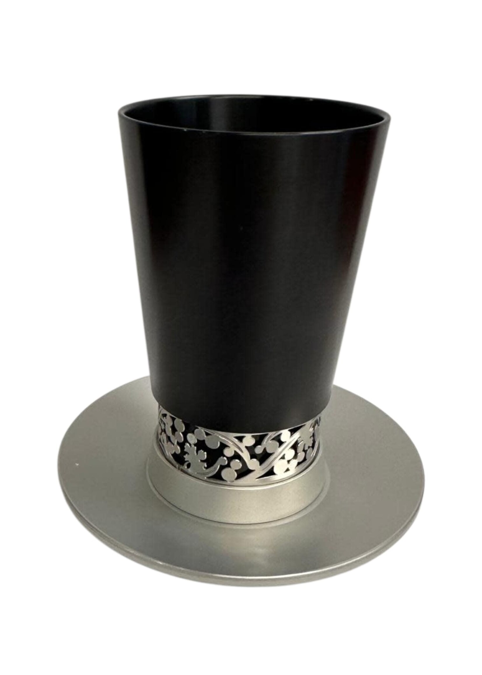 KIDDUSH CUP BLACK ALUMINUM WITH METAL BORDER