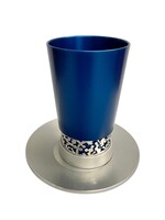 KIDDUSH CUP BLUE ALUMINUM WITH METAL BORDER