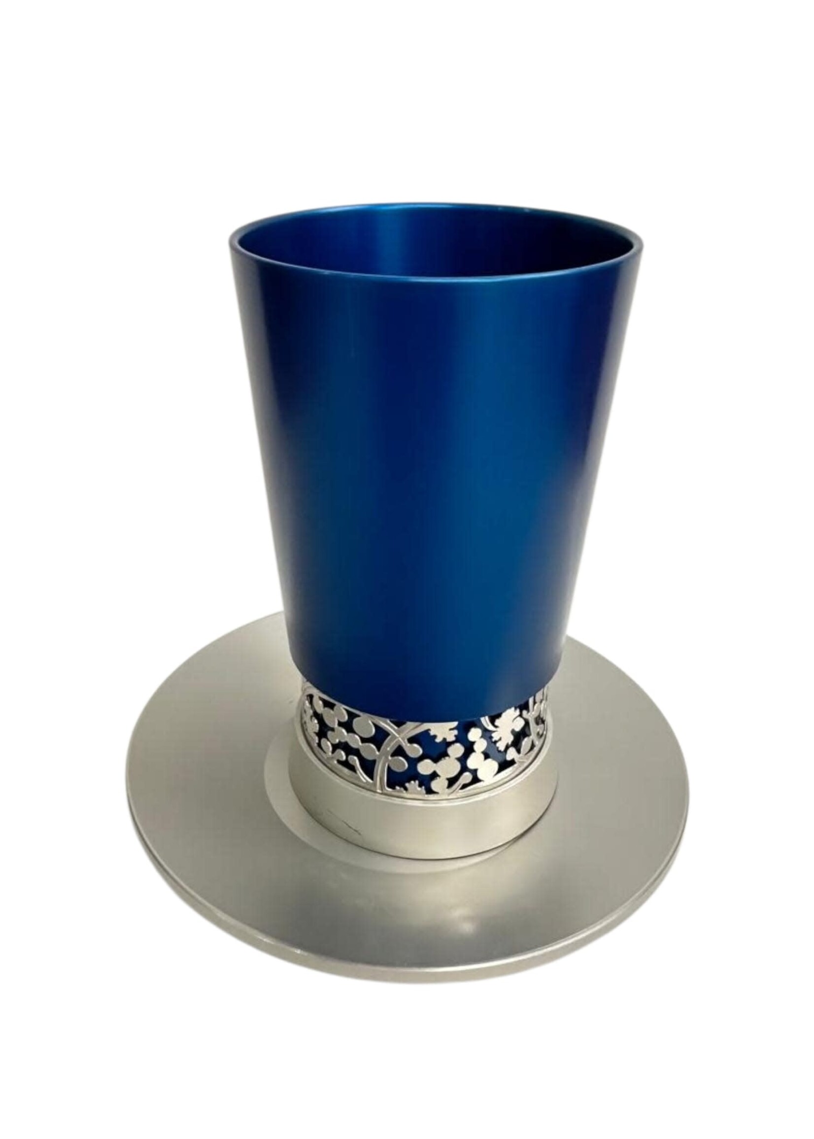 KIDDUSH CUP BLUE ALUMINUM WITH METAL BORDER