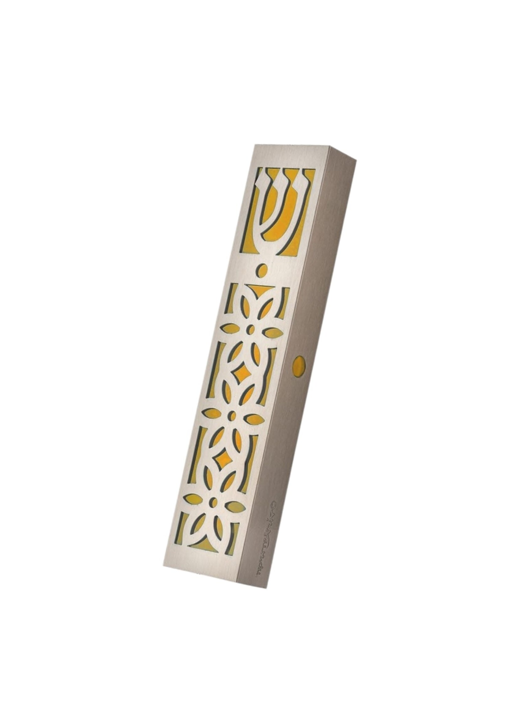 MEZUZAH LASER CUT FLORAL MUSTARD