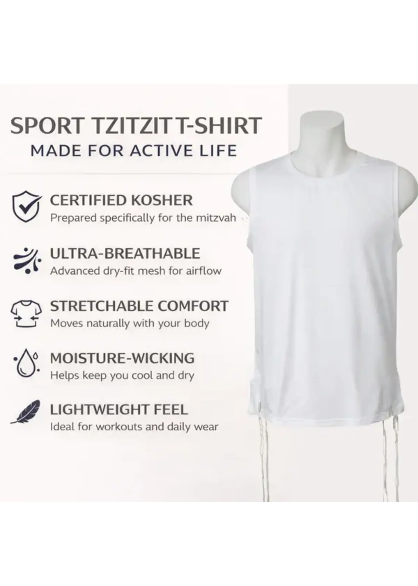 MMJ TZITZIS DRI-FIT TANK TOP ASHKENAZ ROUND NECK ADULT WHITE