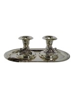 CANDLESTICK SET GRAPE DESIGN WITH TRAY SILVER PLATE