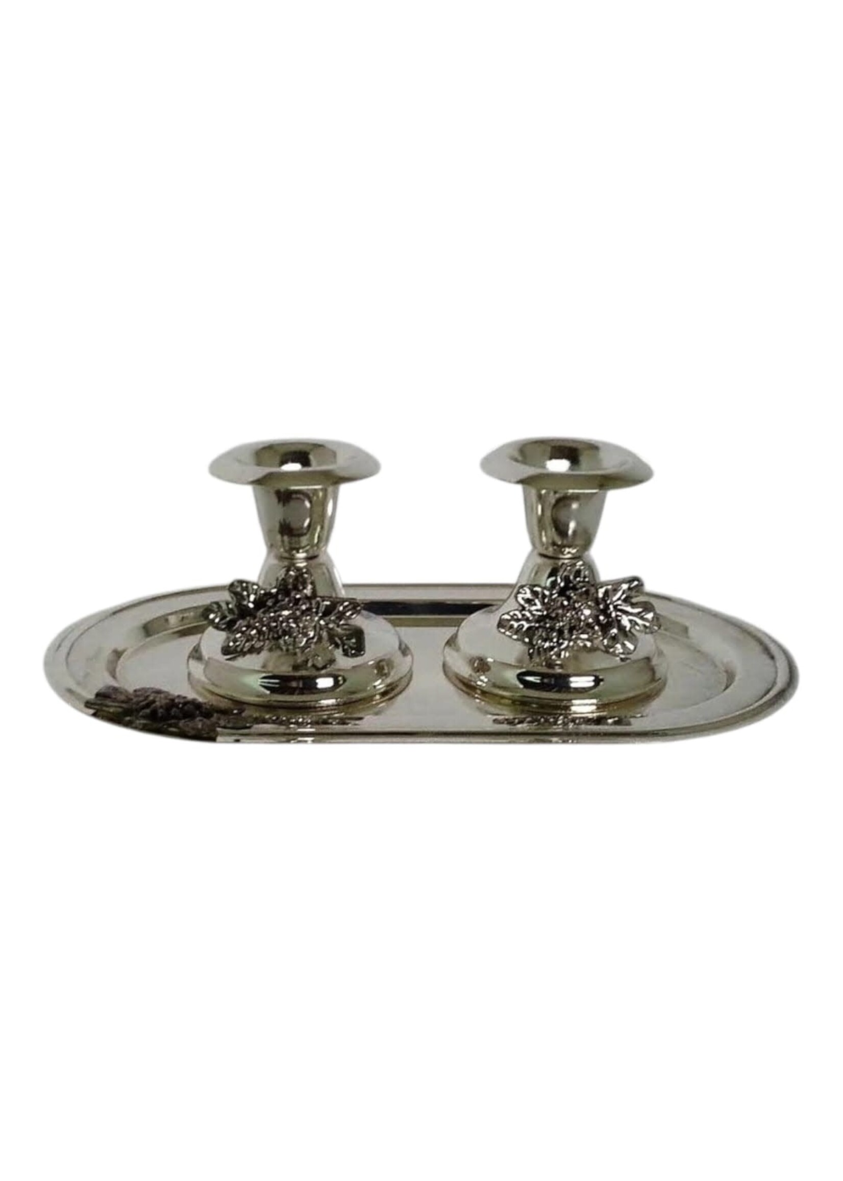 CANDLESTICK SET GRAPE DESIGN WITH TRAY SILVER PLATE