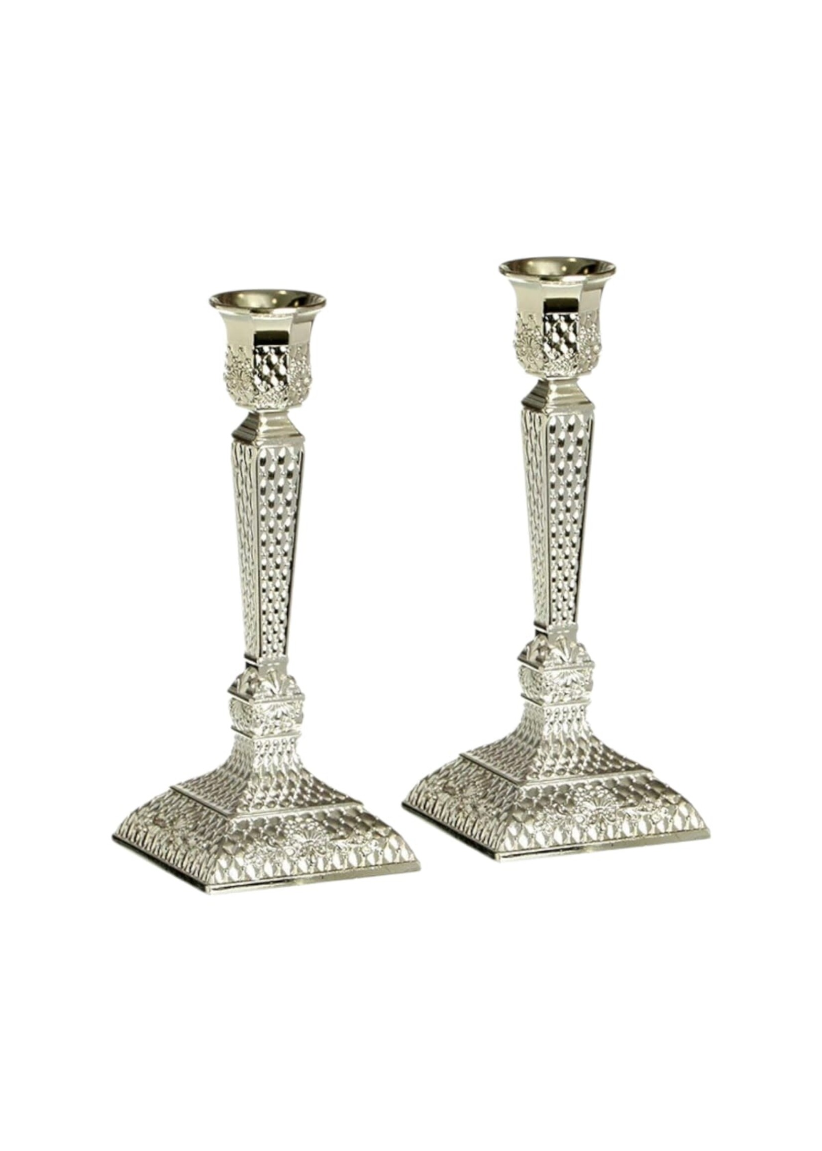 CANDLESTICKS TRADITIONAL FILIGREE SILVER PLATE 8"