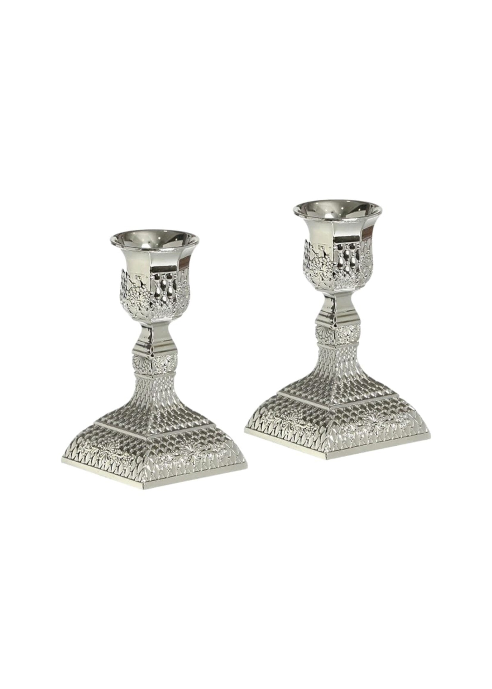 CANDLESTICKS TRADITIONAL FILIGREE SILVER PLATE 4"