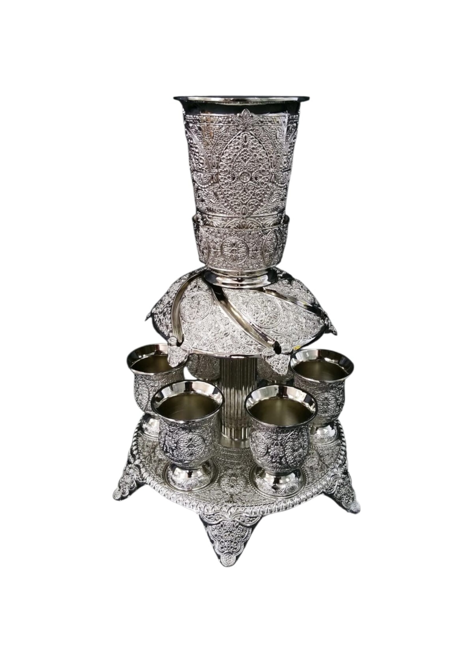 KIDDUSH  FOUNTAIN FILIGREE SILVER PLATE 6 CUP