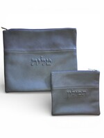 TALLIS & TEFLLIN LEATHER BAG SET - 2 TIERS - FLAT GREY + GRAIN GREY
