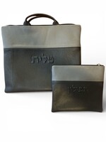 TALLIS & TEFLLIN LEATHER BAG SET - 2 TIERS - GREY GRAIN + BLACK GREY