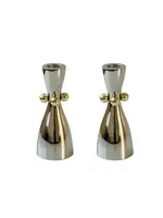 CANDLESTICKS STAINLESS STEEL & GOLDEN BALLS - 2.8"  x 2.4 " x 6.3"
