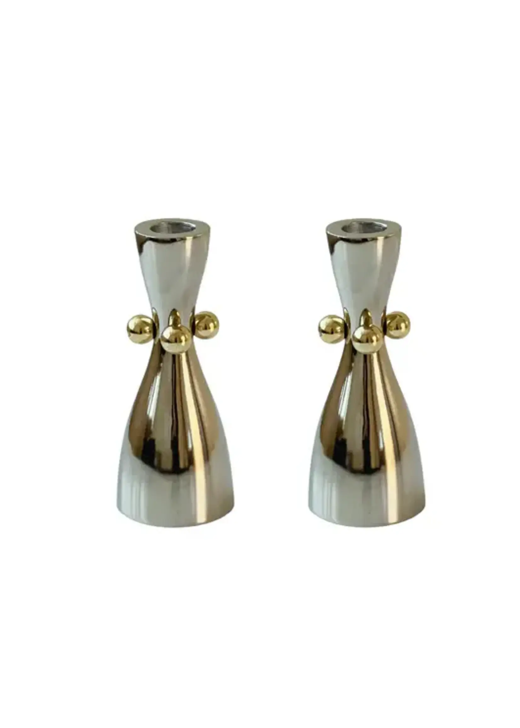 CANDLESTICKS STAINLESS STEEL & GOLDEN BALLS