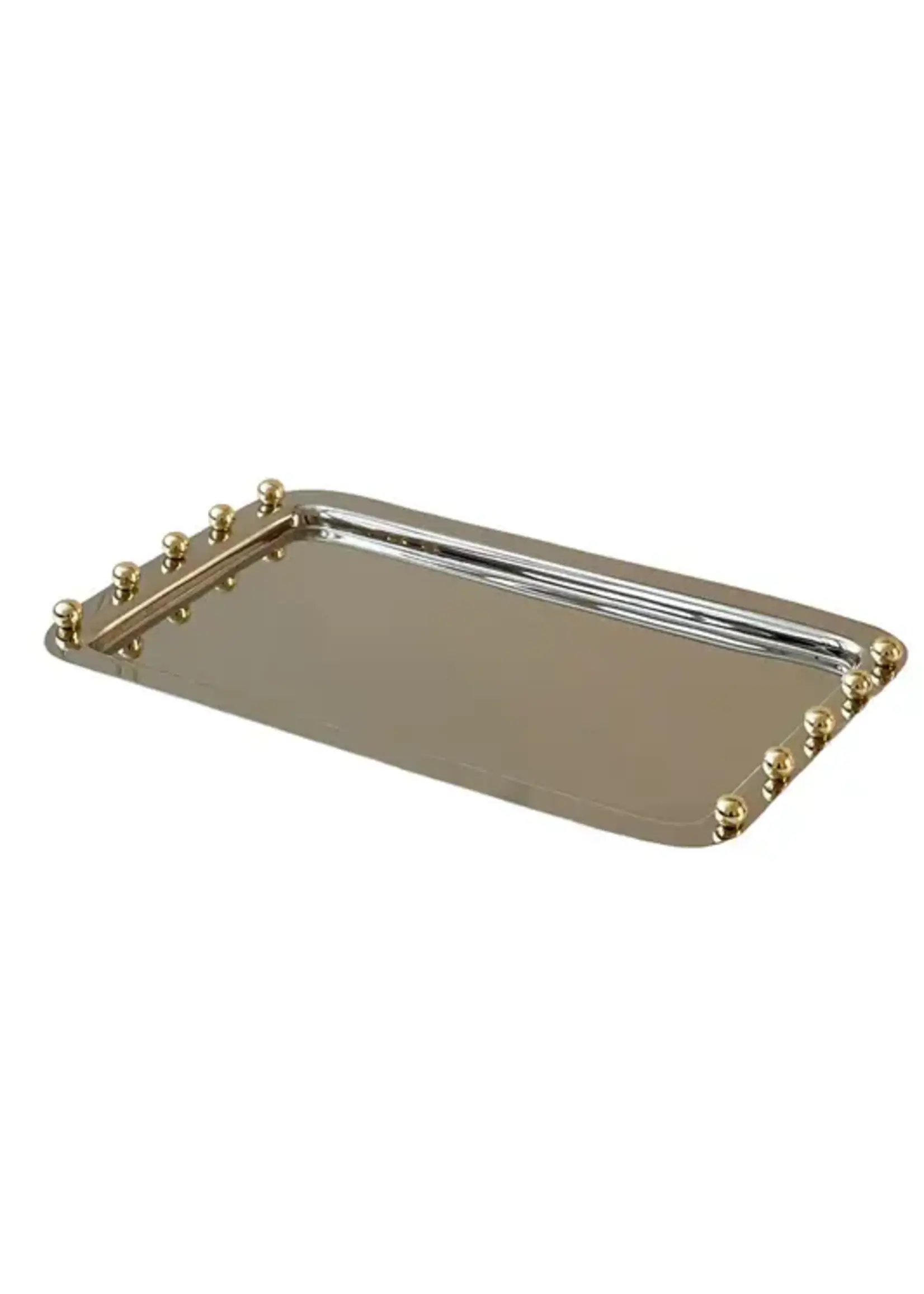 SHABBAT TRAY STAINLESS STEEL & GOLDEN BALLS