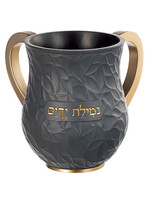 WASH CUP POLYRESIN BLACK TEXTURED & GOLD HANDLES