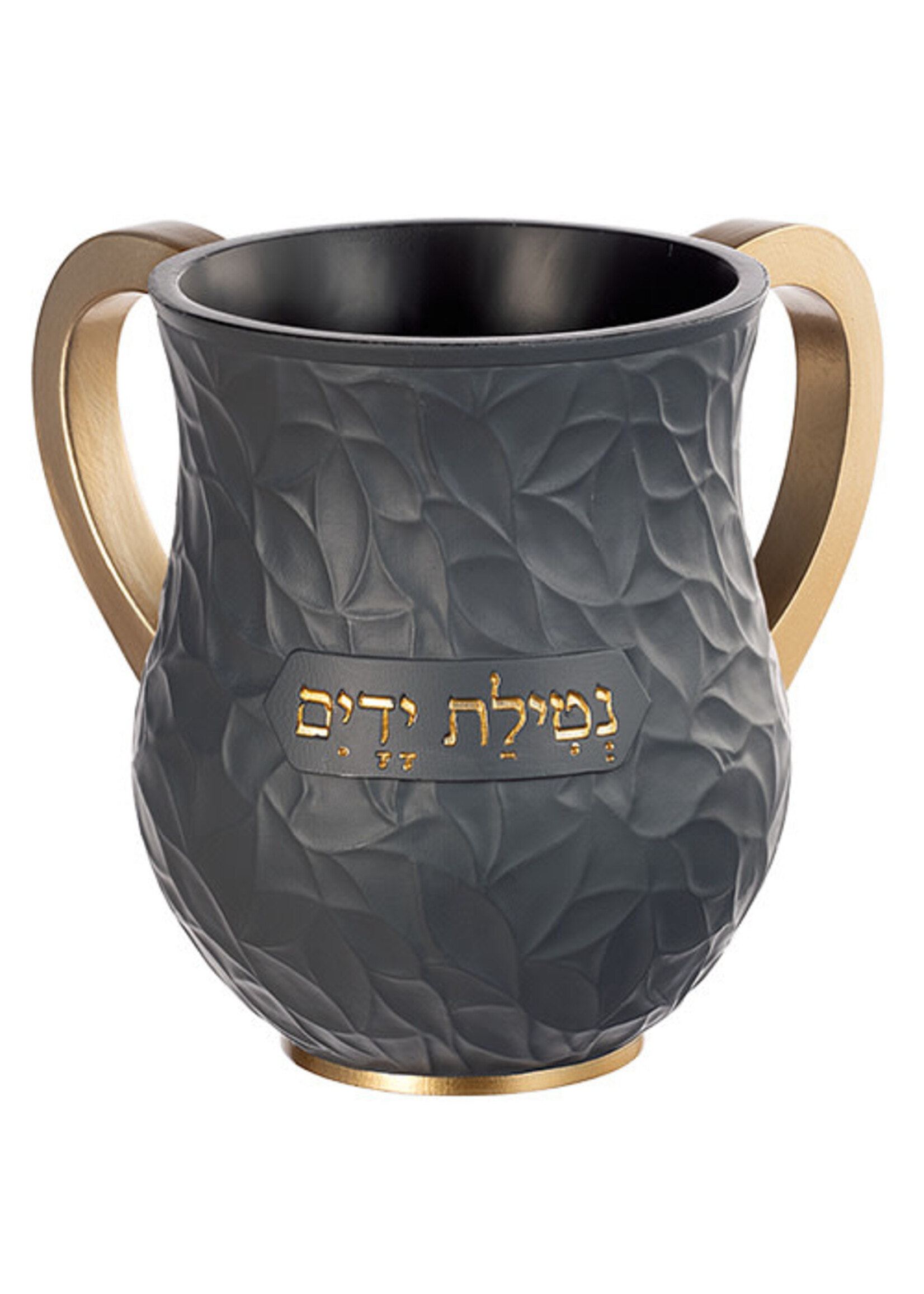 WASH CUP POLYRESIN BLACK TEXTURED & GOLD HANDLES