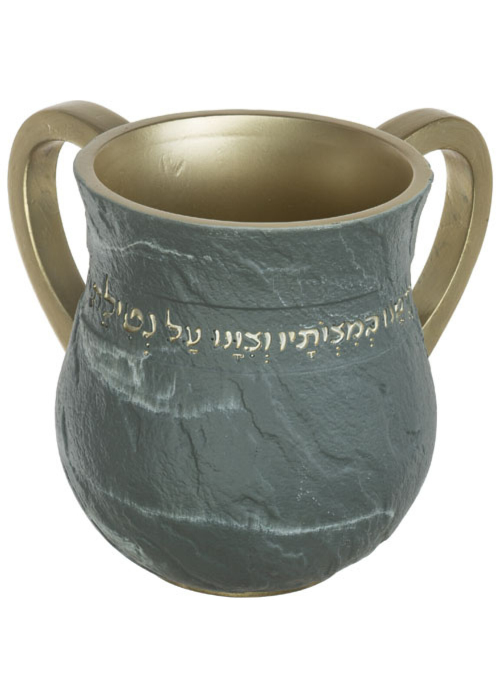 WASH CUP POLYRESIN GREY SLATE & GOLD HANDLES GOLD BLESSING