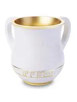 WASH CUP POLYRESIN WHITE MARBLE GOLD BORDERS
