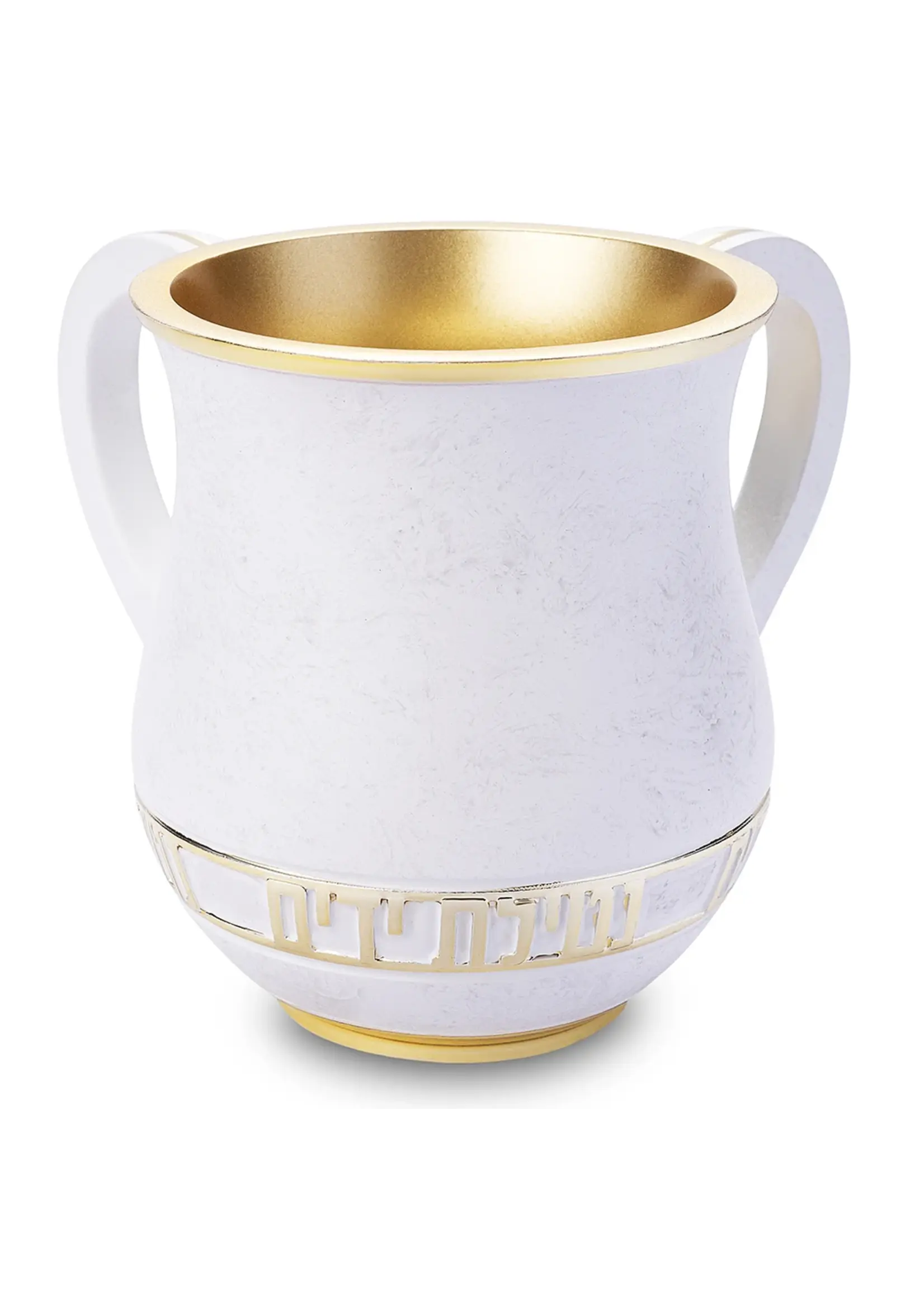 WASH CUP POLYRESIN WHITE MARBLE GOLD BORDERS