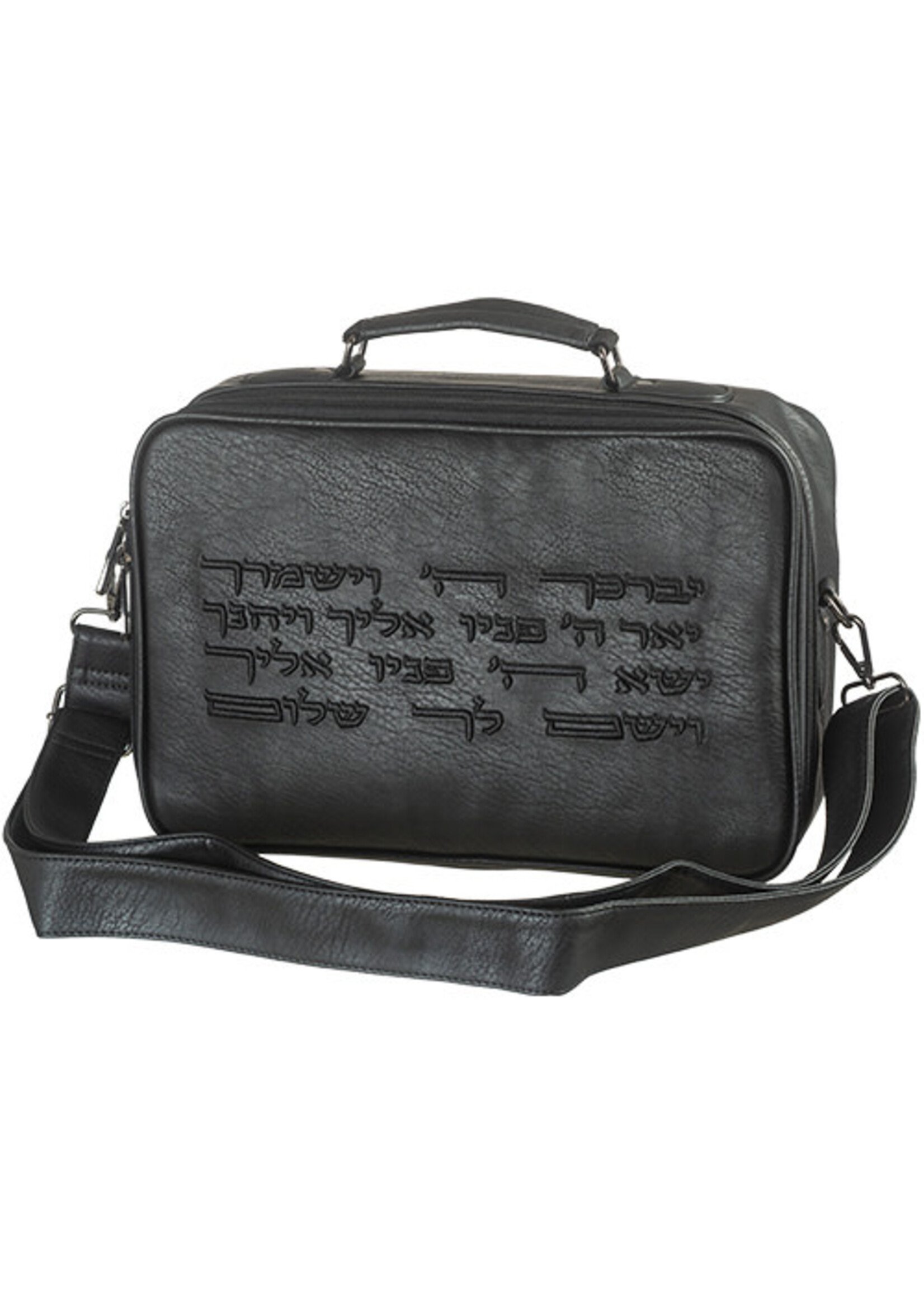 TALIT TRAVEL BAG BLACK FAUX LEATHER BLACK KOHEN BLESSING EMBROIDERY