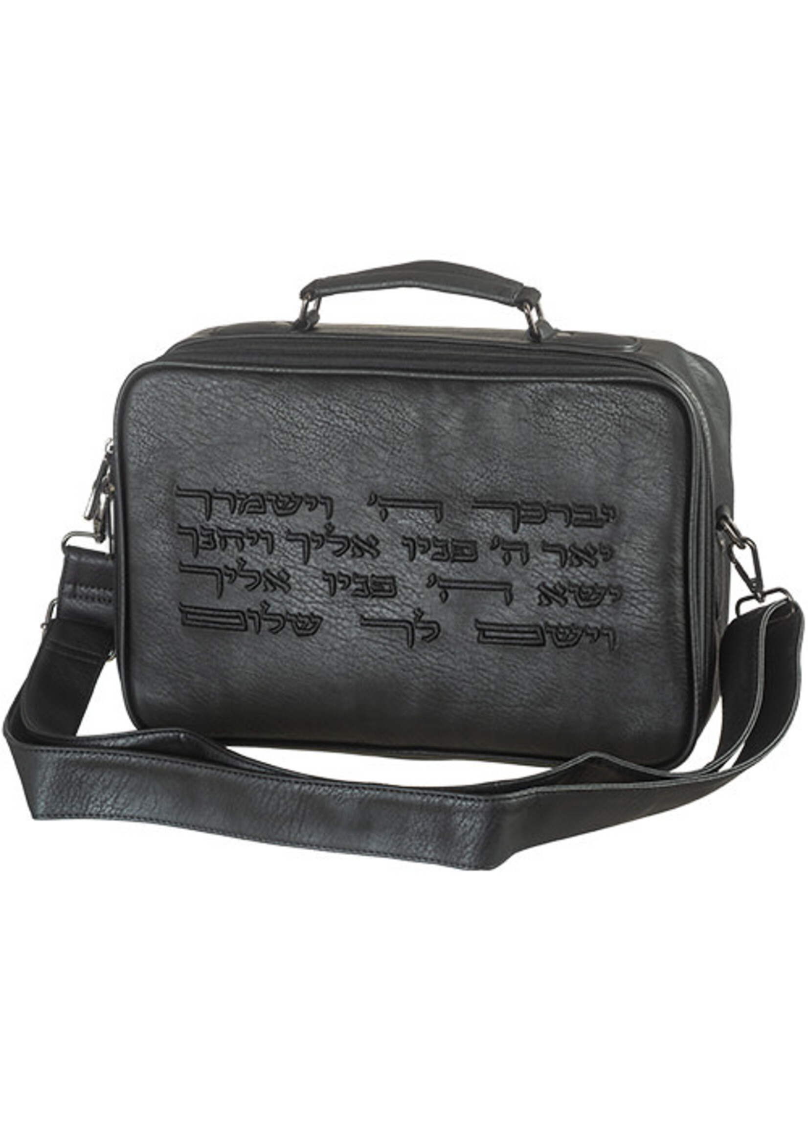 TALIT TRAVEL BAG BLACK FAUX LEATHERE - KOHEN BLESSING EMBROIDERY