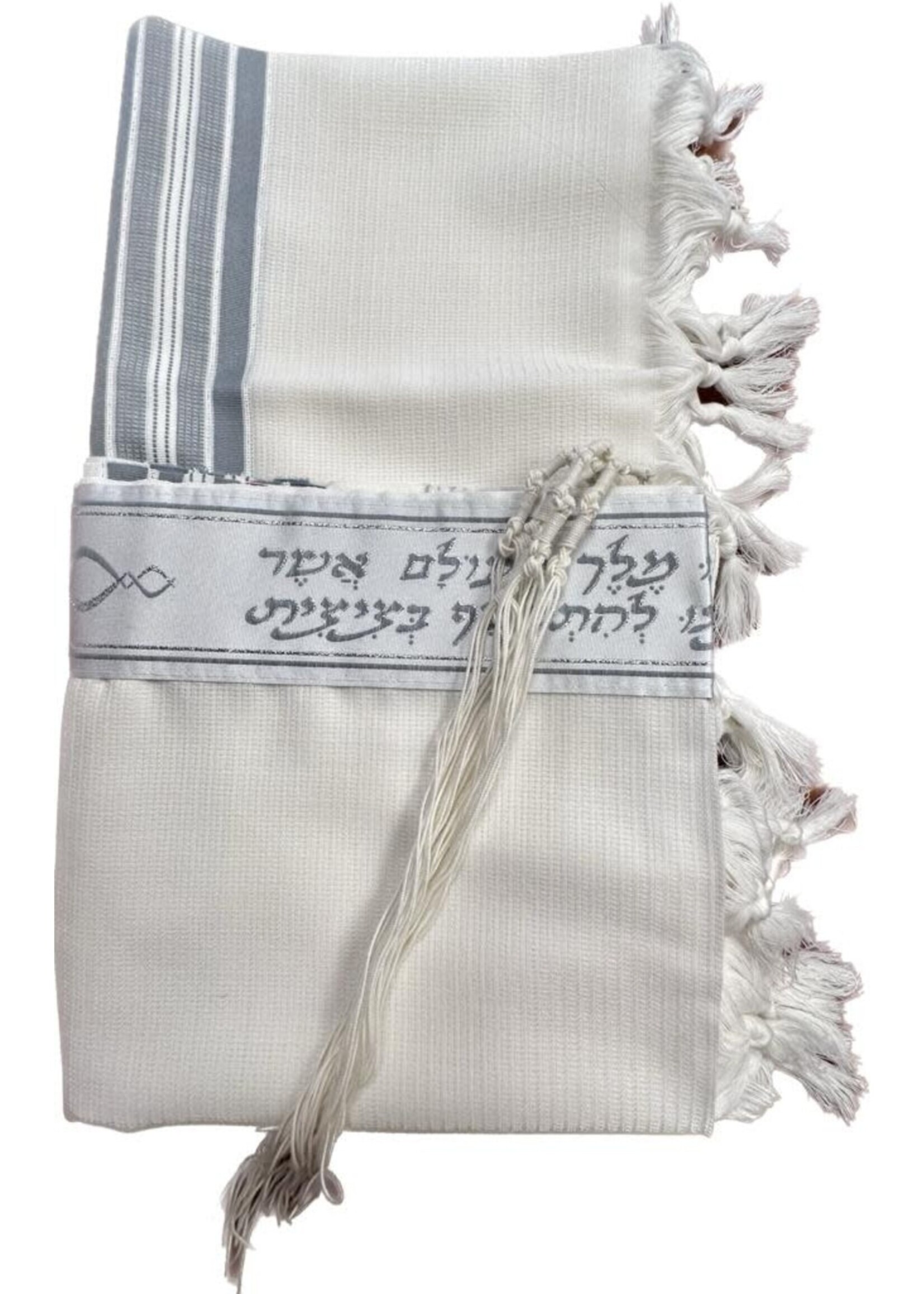 TALLIS WOOL SEPHARDI NON SLIP 65 GREY & SILVER AVODAS YAD THIN