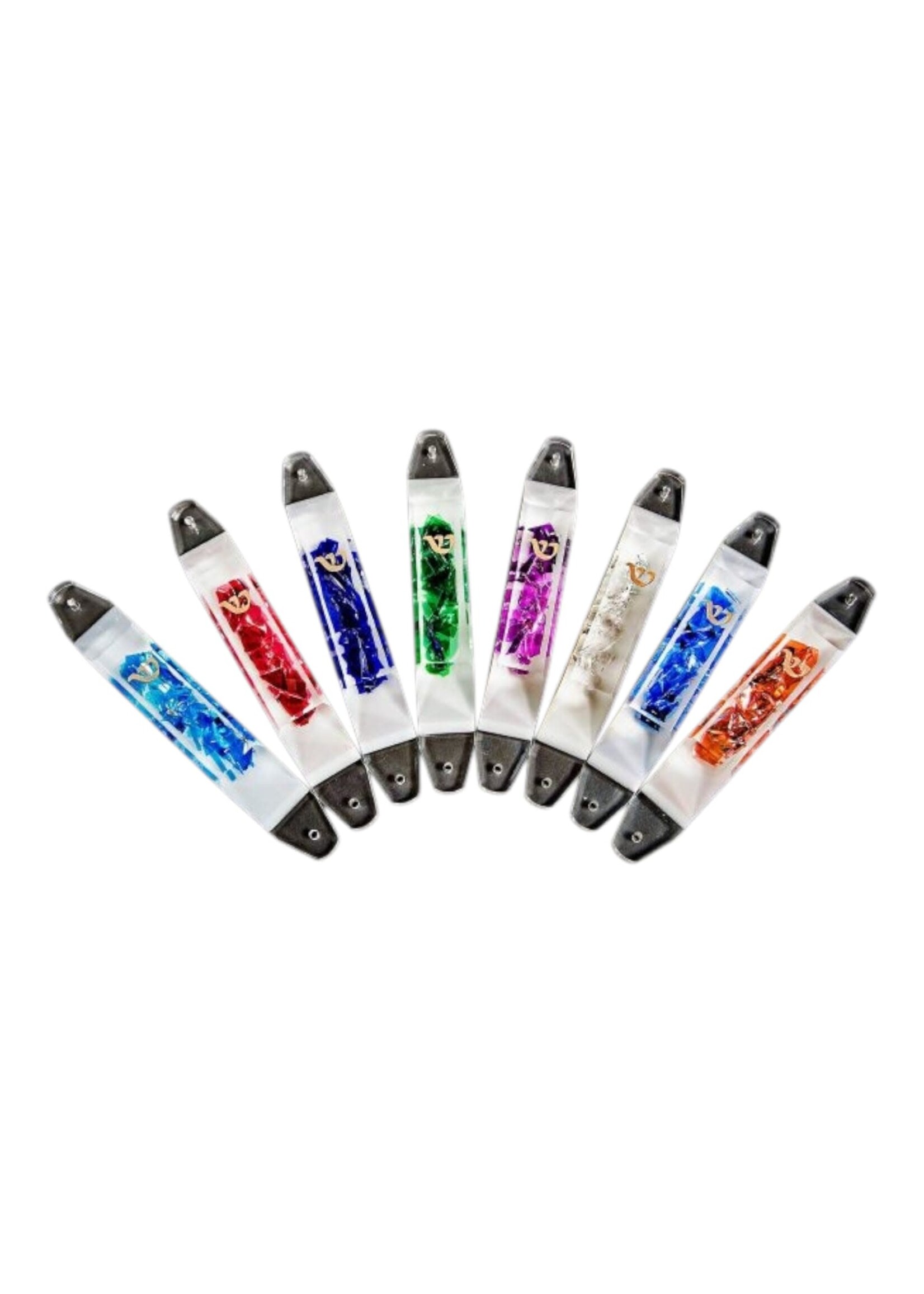 WEDDING GLASS IN LUCITE MEZUZAH WITH GOLD SHIN