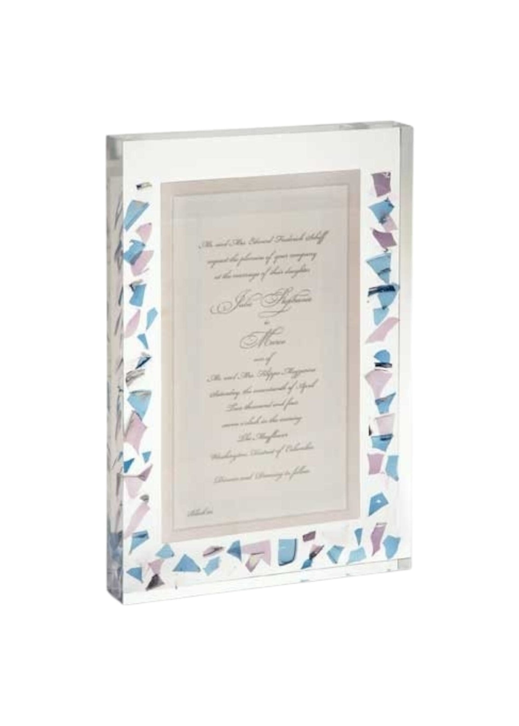 WEDDING INVITATION IN LUCITE WITH GLASS FRAMING
