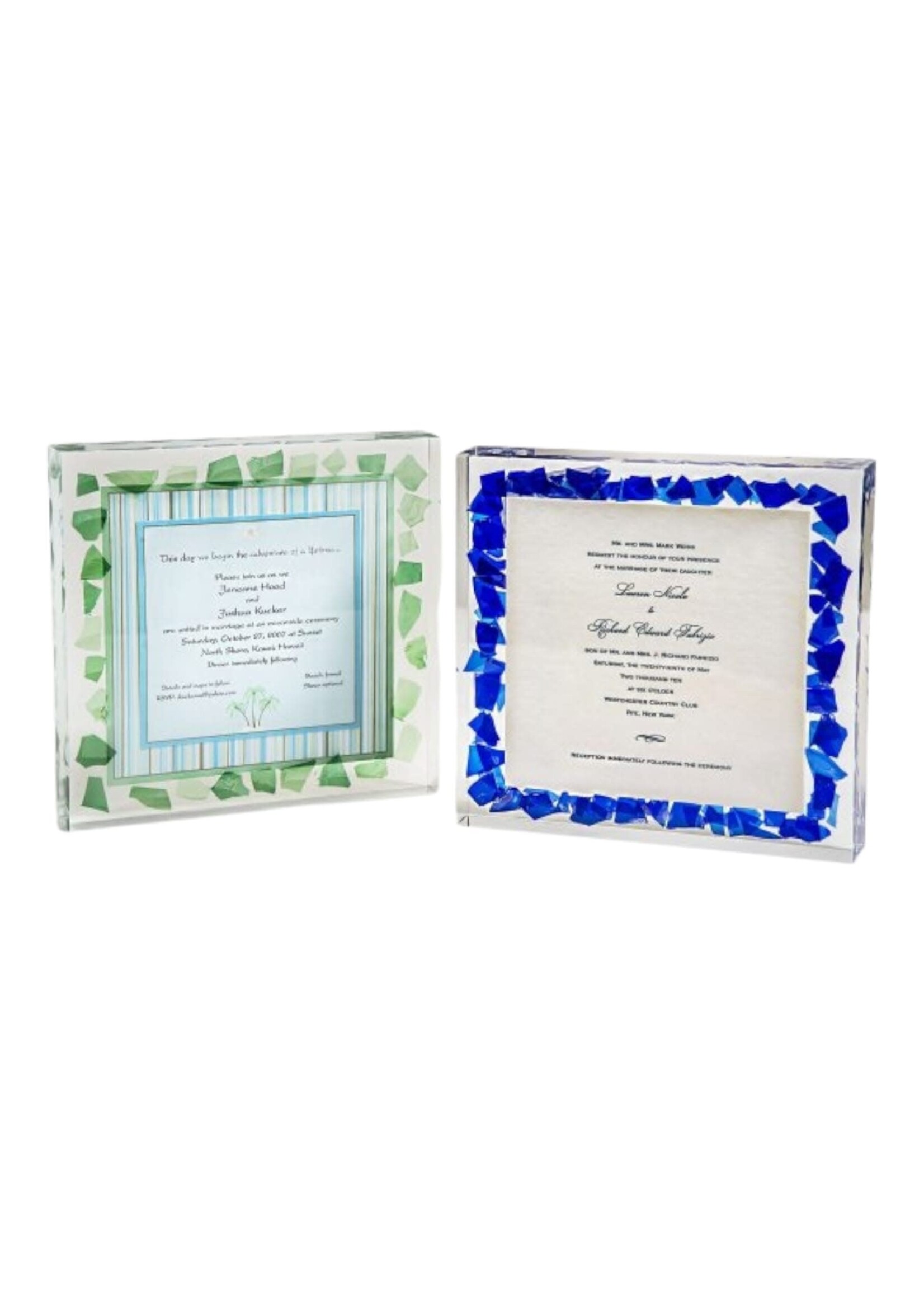 WEDDING INVITATION IN LUCITE WITH GLASS FRAMING