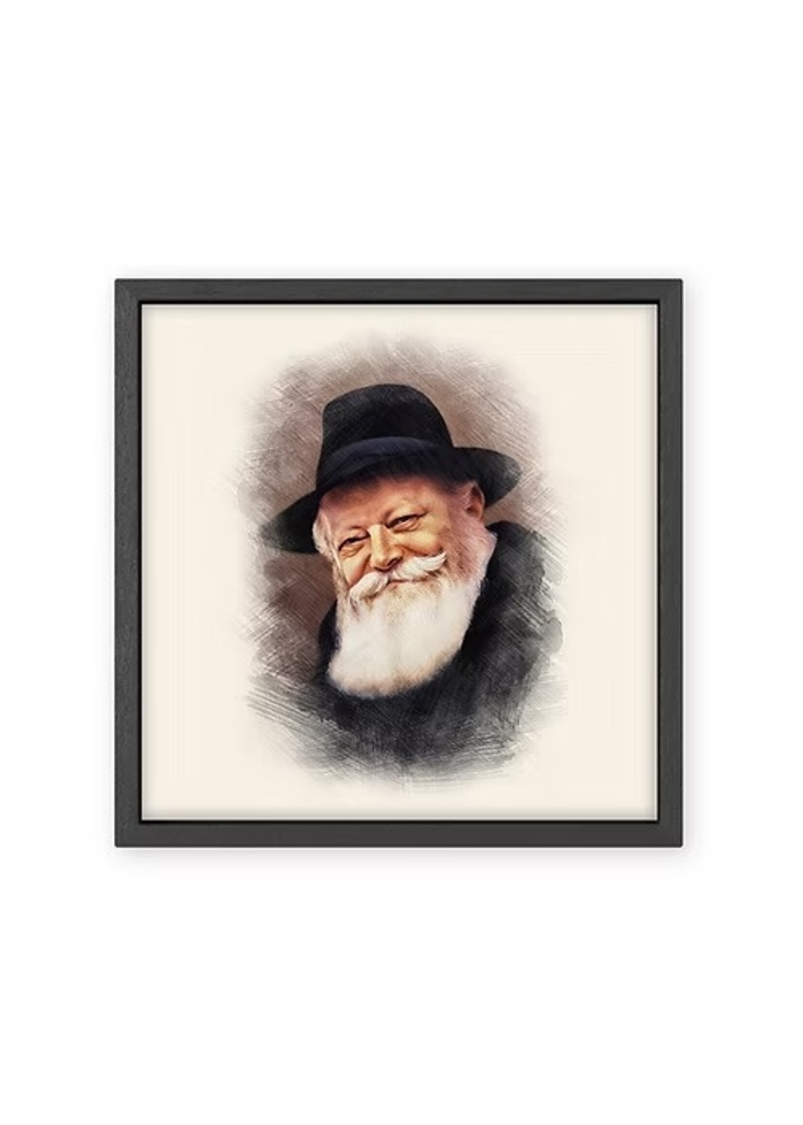 THE LUBAVITCHER REBBE COLOR PORTRAIT IN BLACK FRAME  8" X 8"
